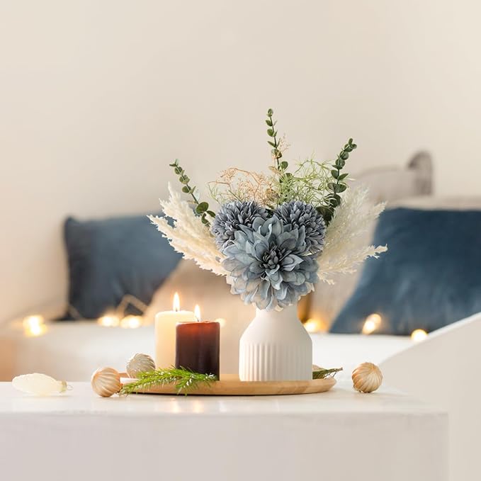 Mkono Fake Flowers in Ceramic Vase, 12.5" Coffee Table Centerpieces, Small Silk - Image 2