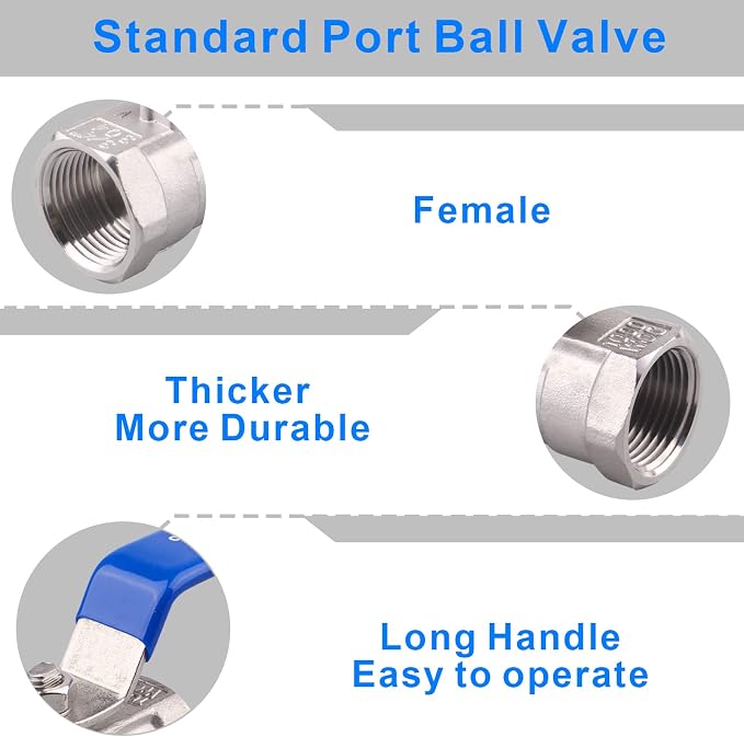 DERNORD Stainless Steel Ball Valve 1PC Type NPT Standard Port - Image 4
