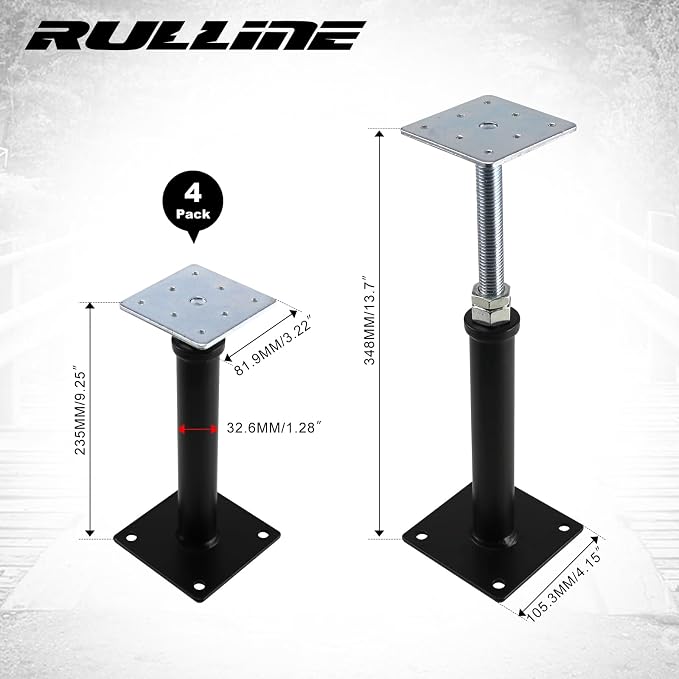 RULLINE 4-Pack Adjustable House Floor Jacks, 9.5-13.5 Inch Mini Screw Jacks - Image 2