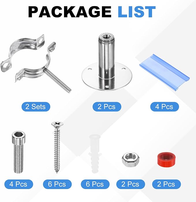 HARFINGTON 2 Set Wall Mount Ceiling Mount Pipe Supports 304 Stainless Steel - Image 3