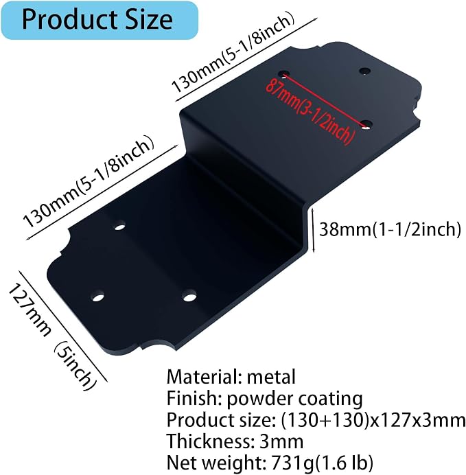 2packs Heavy Duty Pergola Brackets Black Z Bracket, Post to Beam Connectors - Image 2
