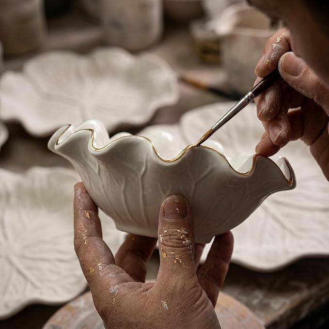8 Inch Small Lotus Ceramic Decorative Bowl, about15 oz Capacity, Modern Ruffle - Image 3