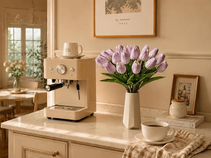 Mandy's 20pcs Artificial Light Purple Tulips | 13.5 Inch Lifelike PU Tulips - Image 7
