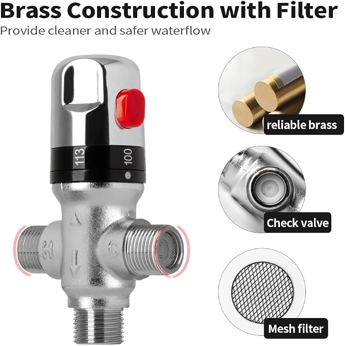 WiseWater 3-Way Thermostatic Mixing Valve, 1/2" NPT Chrome Plated Brass | - Image 4
