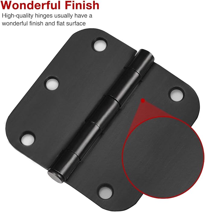 36 Pack Black Door Hingesk 3.5 x 3.5 Inch 5/8" Radius Rounded Corner | Matte - Image 2