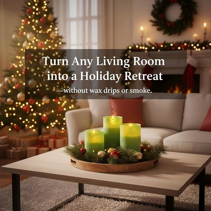 ANGELLOONG Green Pillar Candles Battery Operated - Image 7