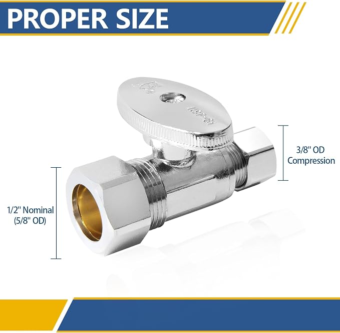 10PACK GUOFIS Straight Stop Valve, 1/2" Nom x 3/8" OD Comp | 1/4 Turn Water - Image 2