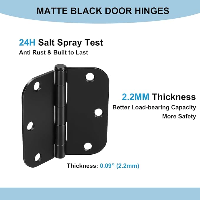 KNOBWELL Matte Black Door Hinges, 3.5" Door Hinges - Image 4