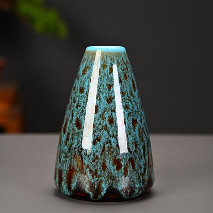 Ceramic Bud Vase Set, Fambe Blue Glazed Finish, Decorative Flower Vases - Image 5