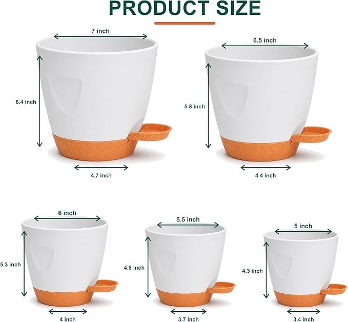 Self Watering Planter Pots for Plants, Drainage holes and saucers, - Image 2