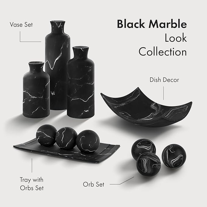 Creative Scents Black Marble Look 3pc Vase Set – Boho Vases - Image 9