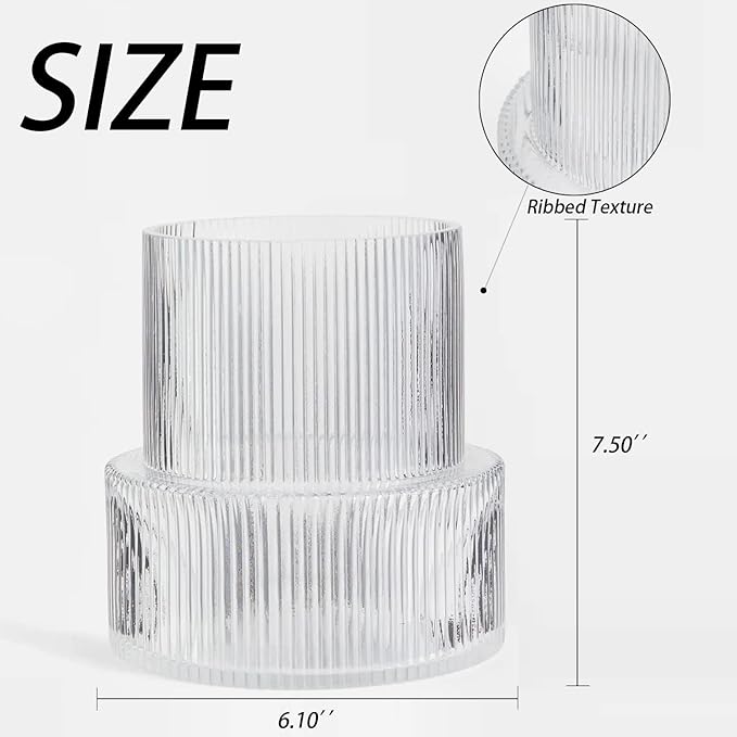 Ribbed Glass Vase, Flower Vase, Fluted Clear Vases - Image 6