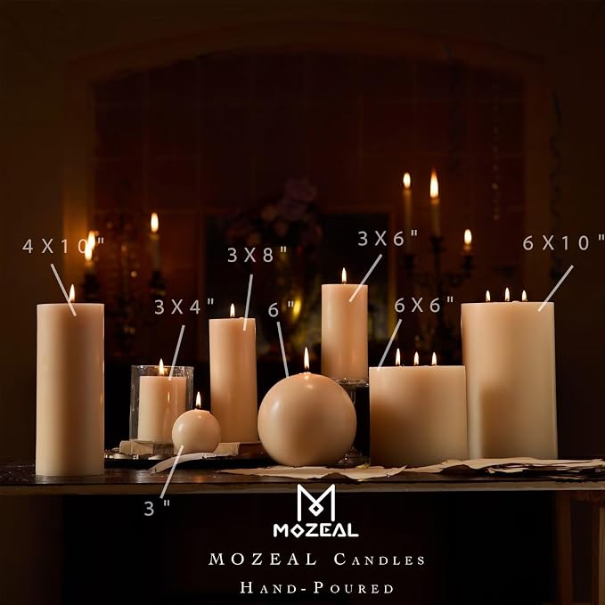 MOZEAL 3" x 8" Hand-Poured Unscented Large Candle, Smokeless Rustic Pillar - Image 4