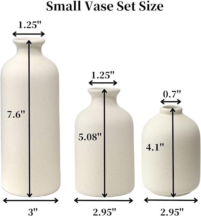 Small Beige Ceramic Vase Set of 3, Modern Boho Farmhouse Flowers Vases | - Image 2