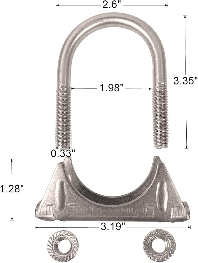 Heavy Duty 1.75" 1-3/4 Inch Exhaust U Bolt Clamp Stainless | 8.5mm Thick Rod - Image 2