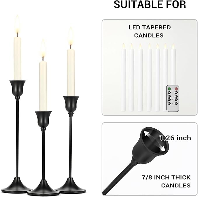 Tifanso 3PCS Vintage Black Taper Candlestick Holders - Image 5