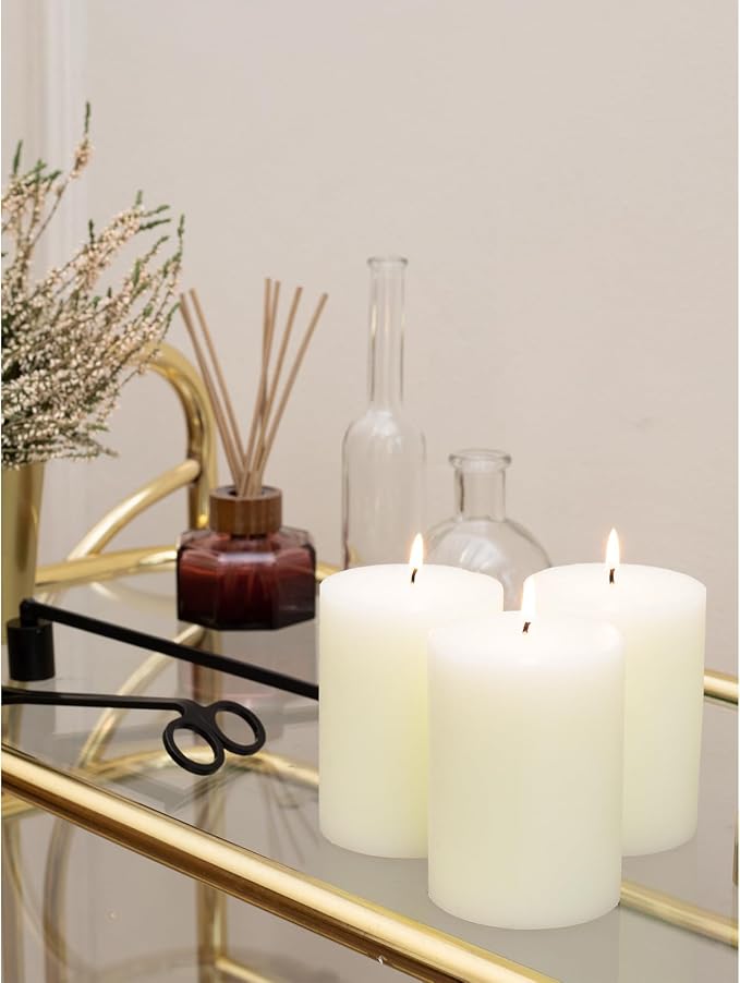 3x4 inch Pillar Candles Set of 3 – Unscented Dripless Rustic Ivory Candles - Image 5