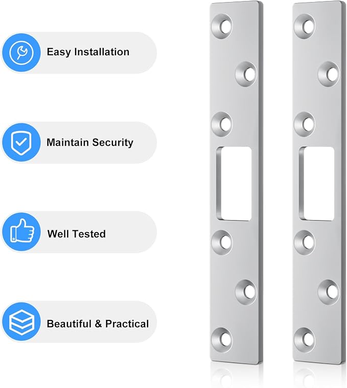 Door Strike Plate 6 Inch, Stainless Steel Deadbolt Strike Plates | 2 Set Long - Image 3