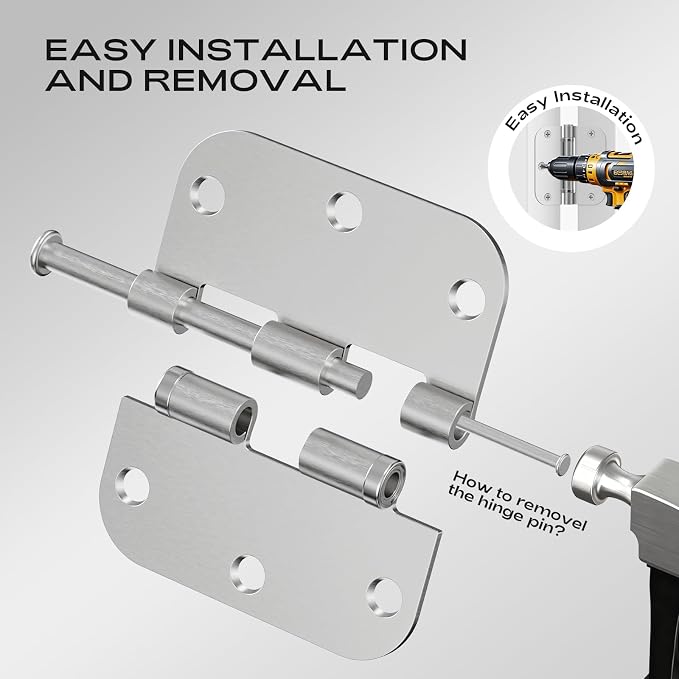 6 Pack Door Hinges Brushed Nickel 3.5 Inch 5/8" Radius Rounded | Quiet Ball - Image 6