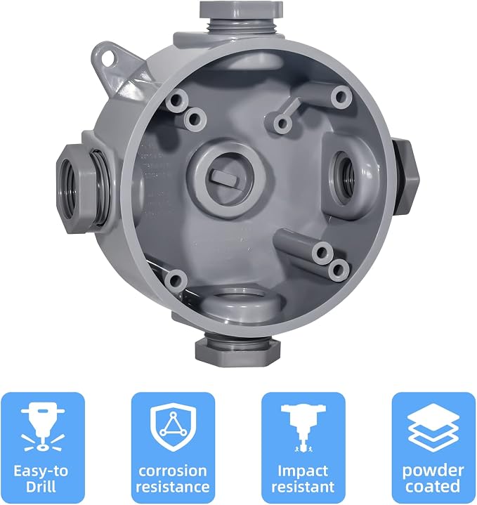 Round Electrical Outlet Box, Weatherproof 5 Hole-1/2 or 3/4 in Electrical - Image 5