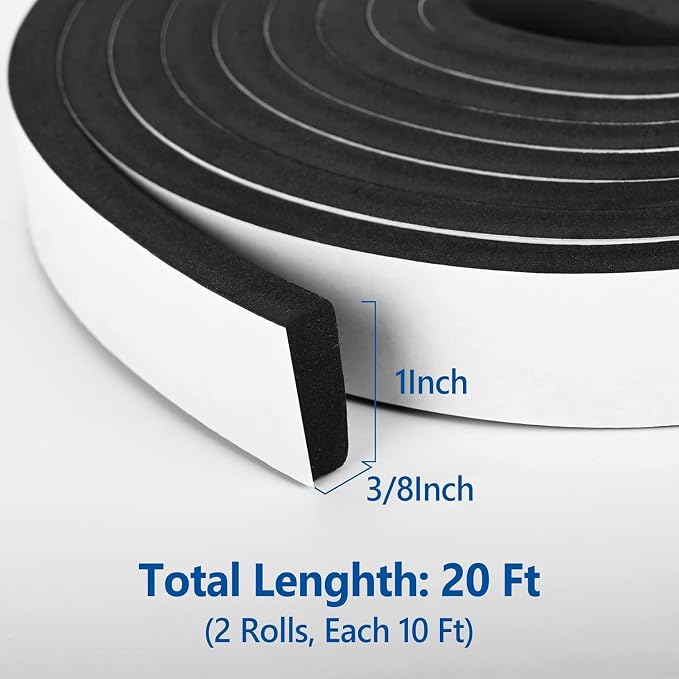 Kikerike Self Adhesive Foam Tape Weatherstrip 1In x 3/8In x 20Ft High Density - Image 2