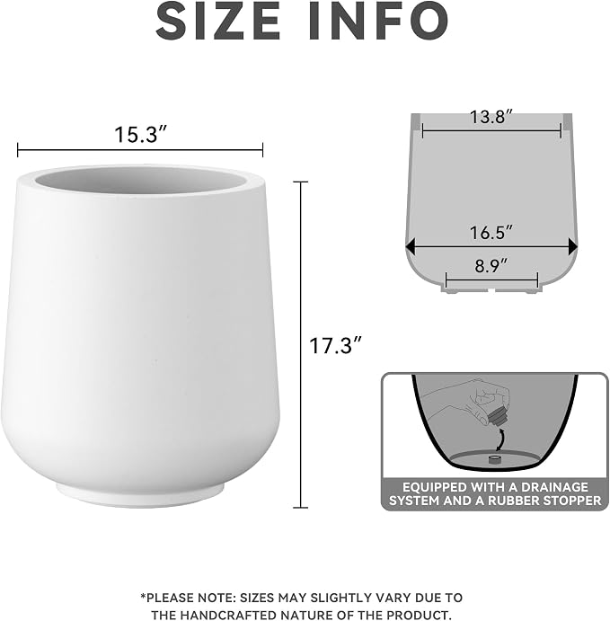 Kante White Concrete Planter 16.5" Dia All-Weather Round Large Pot | - Image 2