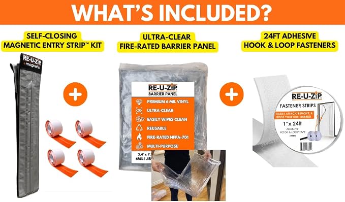 RE-U-Zip Self-Closing Ultra-Clear Magnetic Dust Barrier Entry Strip Door Kit - Image 4
