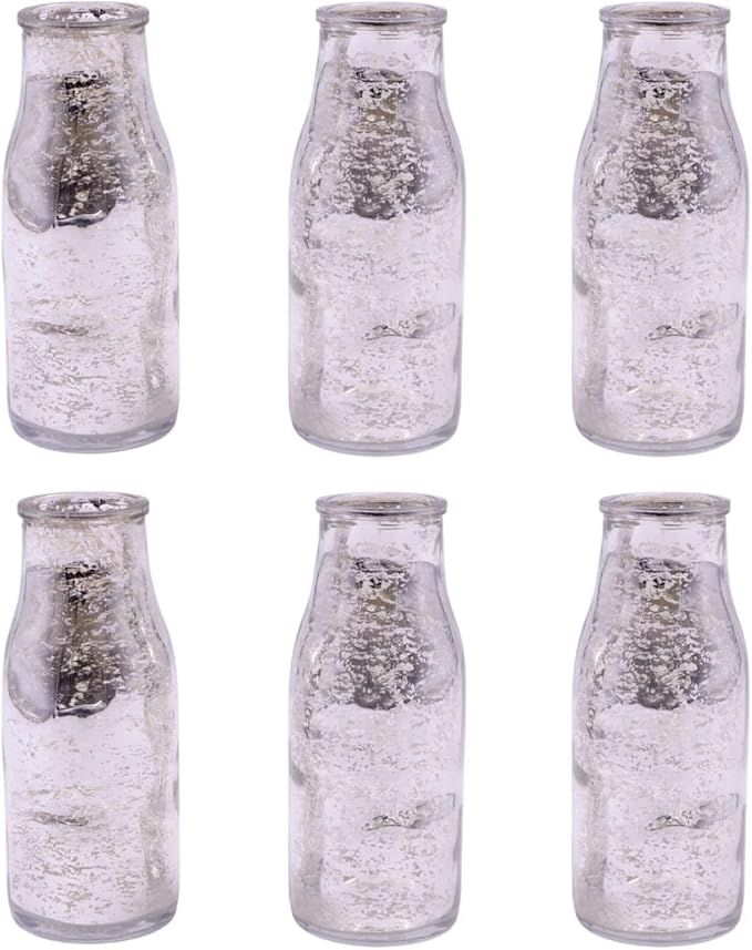 Hosley Set of 6 Silver Glass Bottle, 5.5" High. Ideal Gift by HOSLEY