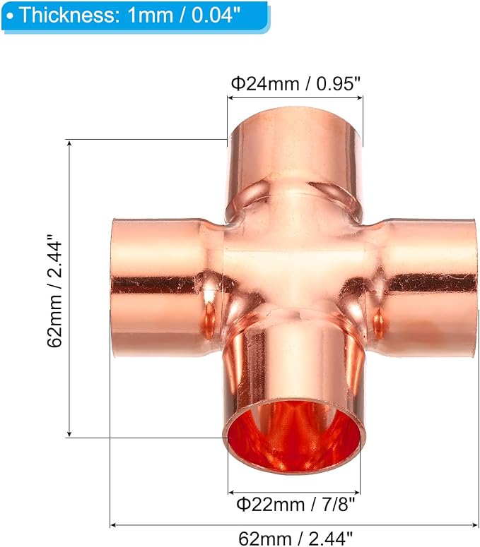 PATIKIL 7/8 Inch ID Copper Union Cross Pipe Fitting, 2 Pack 4 Way Welding - Image 2