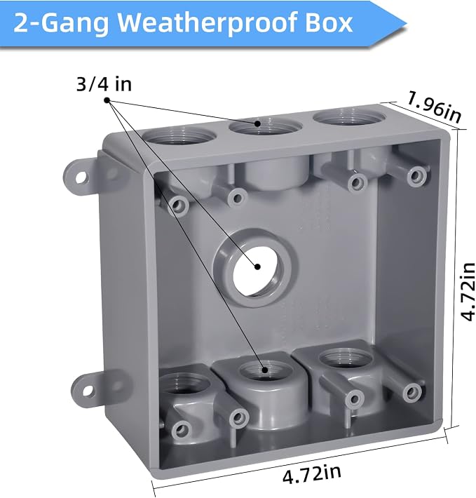 Two Gang Electrical Box, Suitable 1/2-Inch or 3/4-Inch Electrical Conduit - Image 6