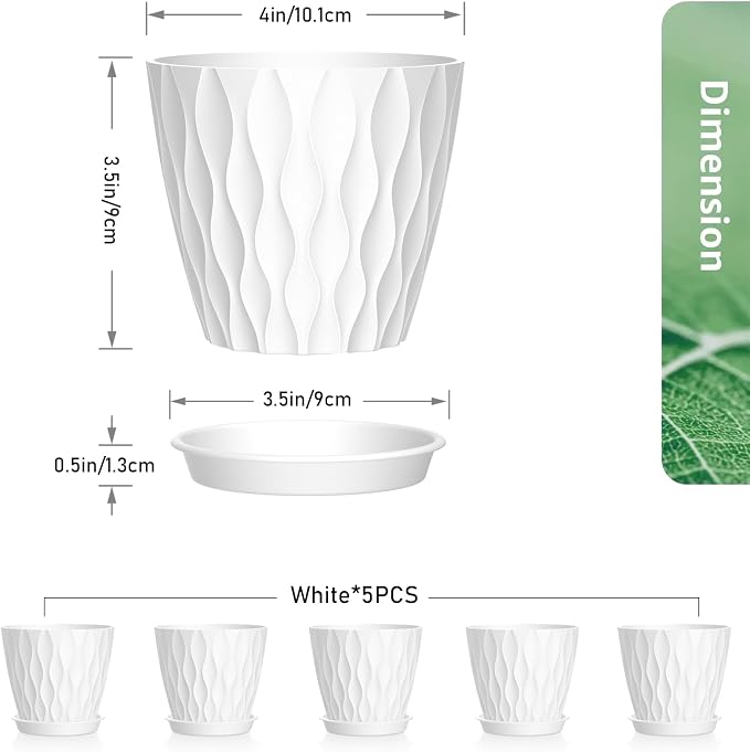 Meowell 4 inch Small Plastic Nursery Pots, 5 Pack Water Ripples Plant Pots - Image 2