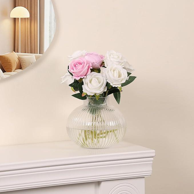 Round Glass Vase, Flower Vases for Bouquet, Ribbed Glass Vases for Flowers - Image 6