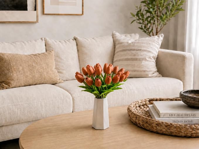 Mandy's 20pcs Artificial Burnt Orange Tulips | 13.5 Inch Lifelike PU Tulips - Image 8