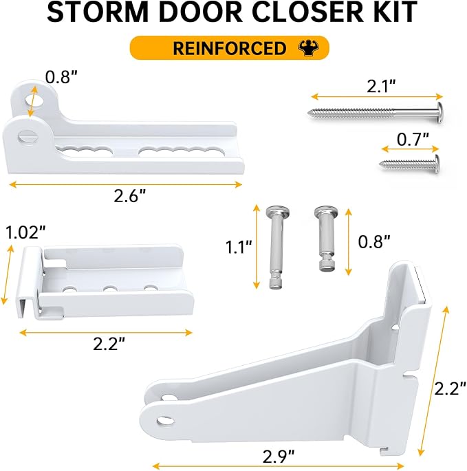 Reinforced Storm Door Closer Bracket Kit, Screen Door Repair Kit White | Screen - Image 6