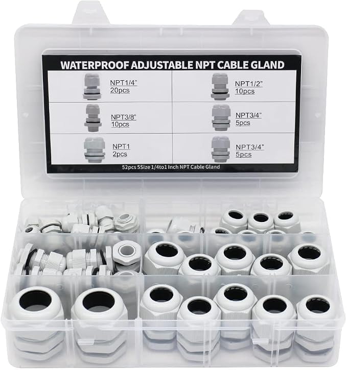 52PCS Cable Gland Waterproof Kit, IP68 Nylon PA66 Strain Relief Cord Grips - Image 3