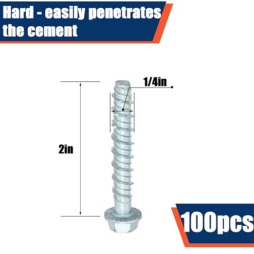 Tandefio 100 Pack 1/4 x 2 Concrete Anchors and Screw Kits Galvanized | Large - Image 2