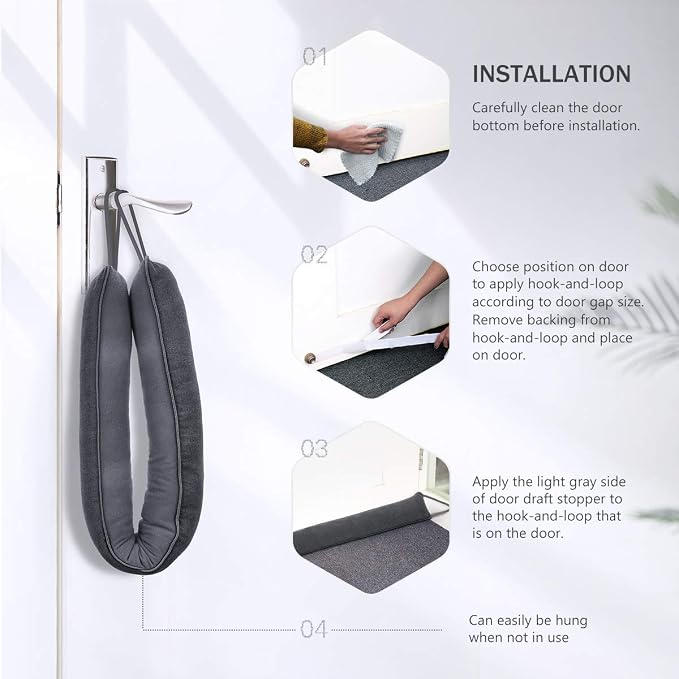 Door Draft Stopper, 48 Inch Weighted Under Door Noise Cold Air Blocker - Image 6