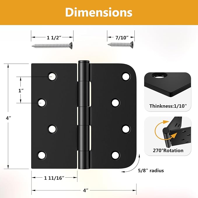 Luxbaro 3 Pack Black Door Hinges 4 Inch, Exterior Door Hinges | Removable Pin - Image 2