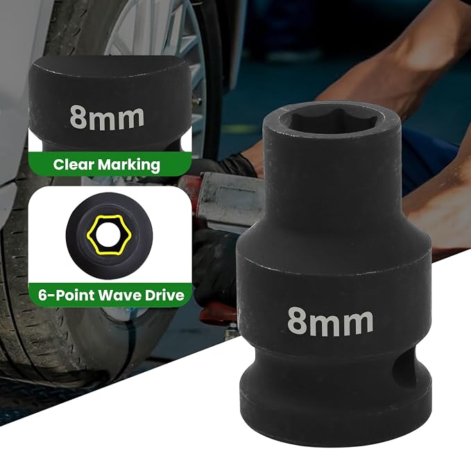 1/2" Drive 8mm Deep Impact Socket, 6 Point Chrome Molybdenum Steel Heavy Duty - Image 3