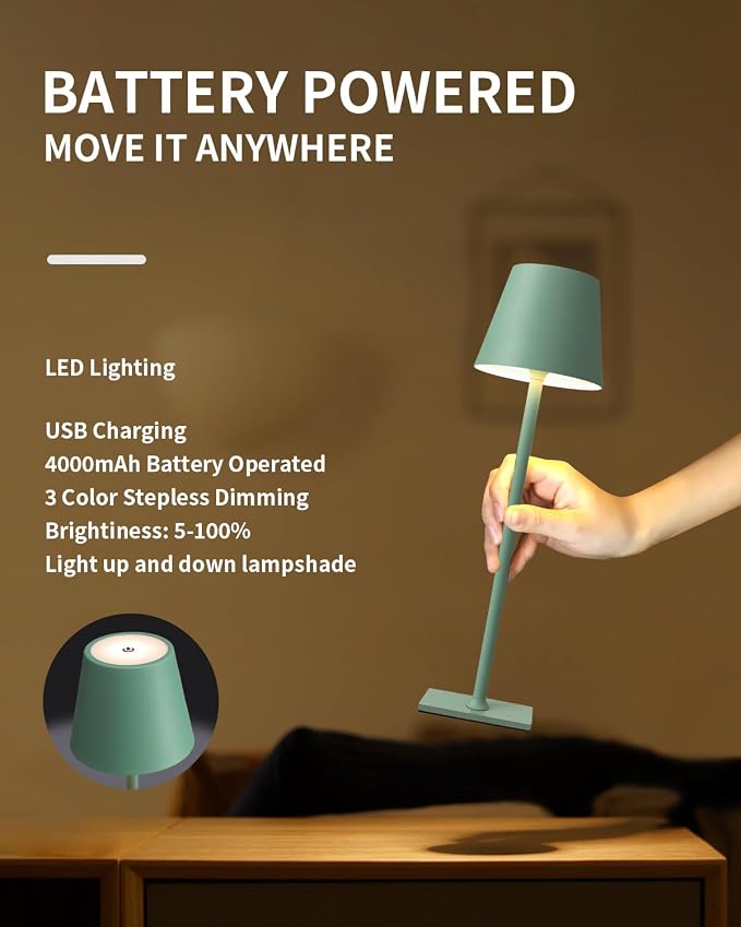 KDG 2 Pack Cordless Green Table Lamps, Rechargeable Portable LED Desk Lamps | - Image 4