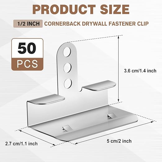 50 Pack 1/2 Inch Drywall Corner Repair Clips – Wall Back-up Fasteners - Image 2
