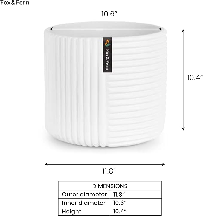 Fox & Fern Large Planter for Indoor or Outdoor, Matte White, 12 Inch | UV & - Image 6