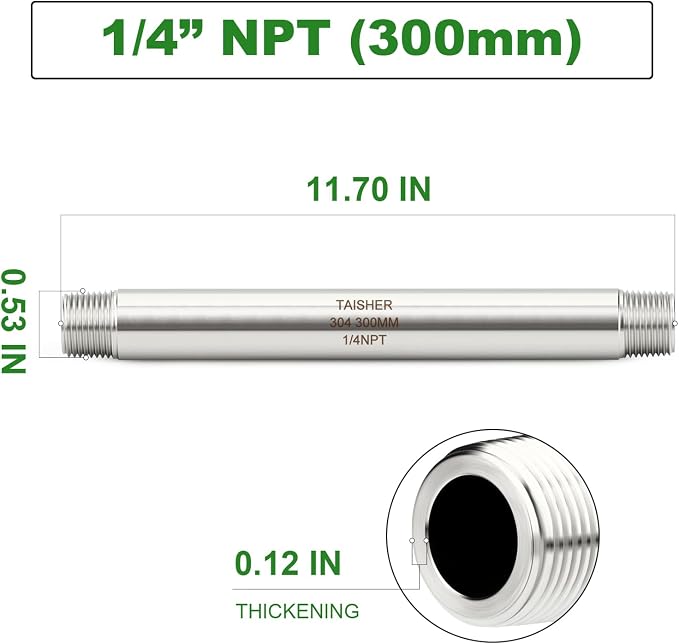 2pcs Thickened Nipple Cast Pipe 1/4" NPT Male - Image 2