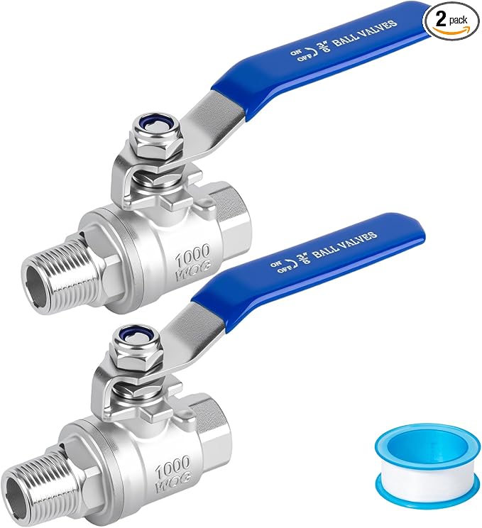 3/8 Ball Valve 2 Pack Full Port Male x Female NPT Thread Shut Off Valve | by SKLSSVF