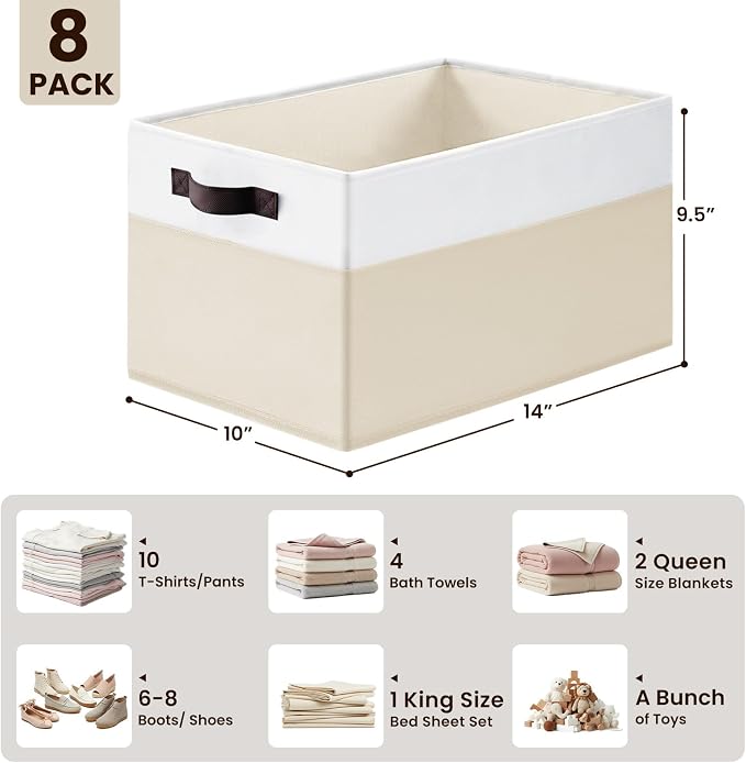 8 Pack Large Storage Basket, Fabric Blanket Basket Living Room, Toy Organizers - Image 2