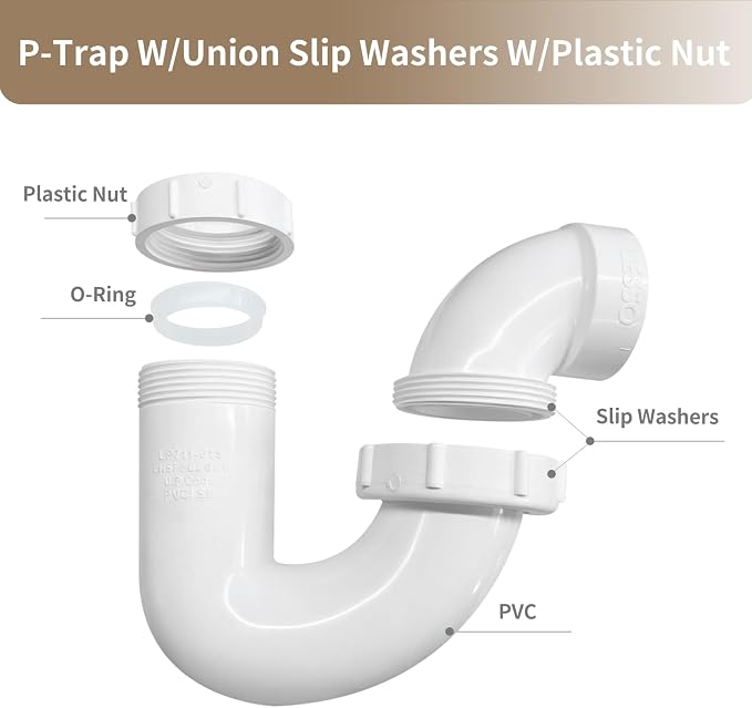 LESSO P Trap PVC 1.5 Inch, 1-/2" W/Plastic Nut | P-Trap, W/Union & 1-1/2" Slip - Image 3