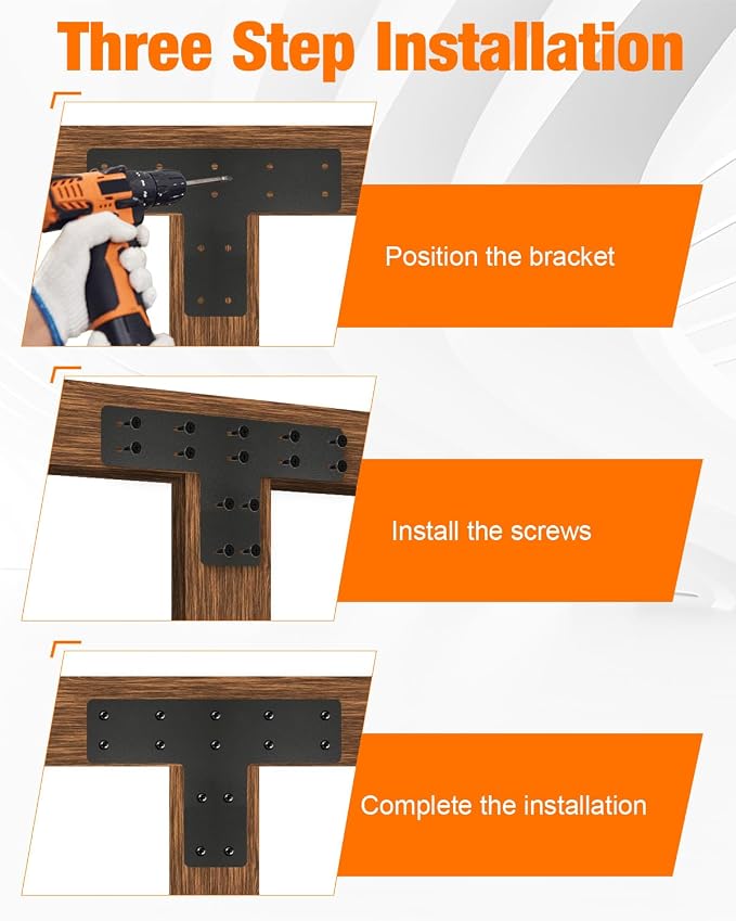 6 Pack 12"x8" T Post Timber Frame Brackets, T Flat Mending Plate | Post to Beam - Image 5