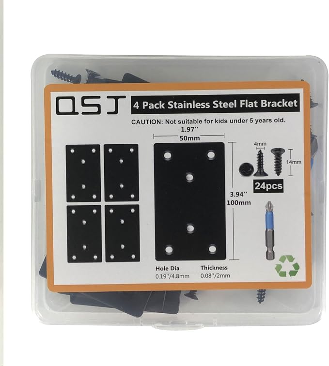 QSJ 4 Pack Black Flat Mending Plate, Six-Hole Metal Bracket, Straight Steel - Image 5