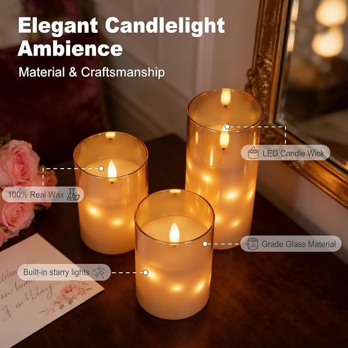 LEDHOLYT Rechargeable Glass LED Flameless Candles, Embedded Star String - Image 2
