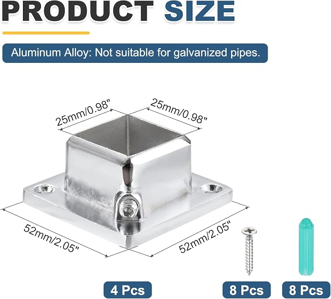 uxcell 4Pcs Square Post Base for 1x1 Posts Fittings, 3-5mmT Aluminum Alloy - Image 2